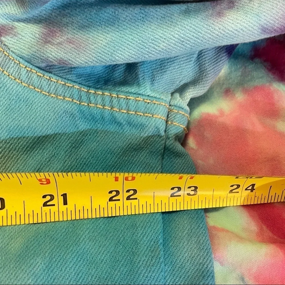 Tie dyed jean jacket distressed blue purple galaxy underwater size L - Picture 10 of 12